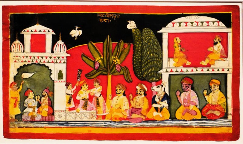 Kamsa erfährt, wer Krishna wirklich ist.
Kamsa, Krishnas Gegenspieler, wird in seinem Palast in Mathura vom Weisen Narada besucht. Durch ihn erfährt er, wer Krishna wirklich ist.
