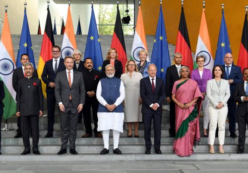 PM and the Chancellor of Germany, Mr. Olaf Scholz in a group photograph, during the Plenary Meeting of the Inter-Governmental Consultations, in Berlin, Germany on May 02, 2022.